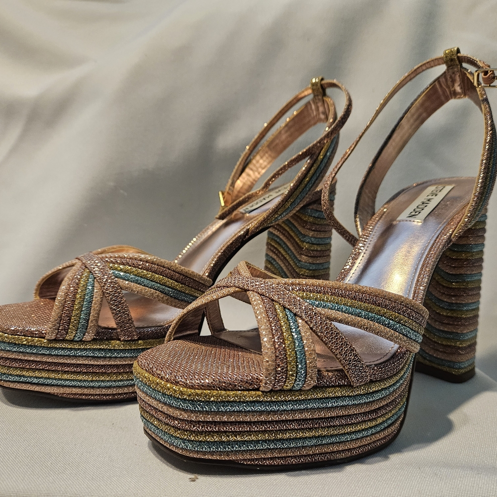 Steve Madden Striped Platform Sandals - Brown and Gold